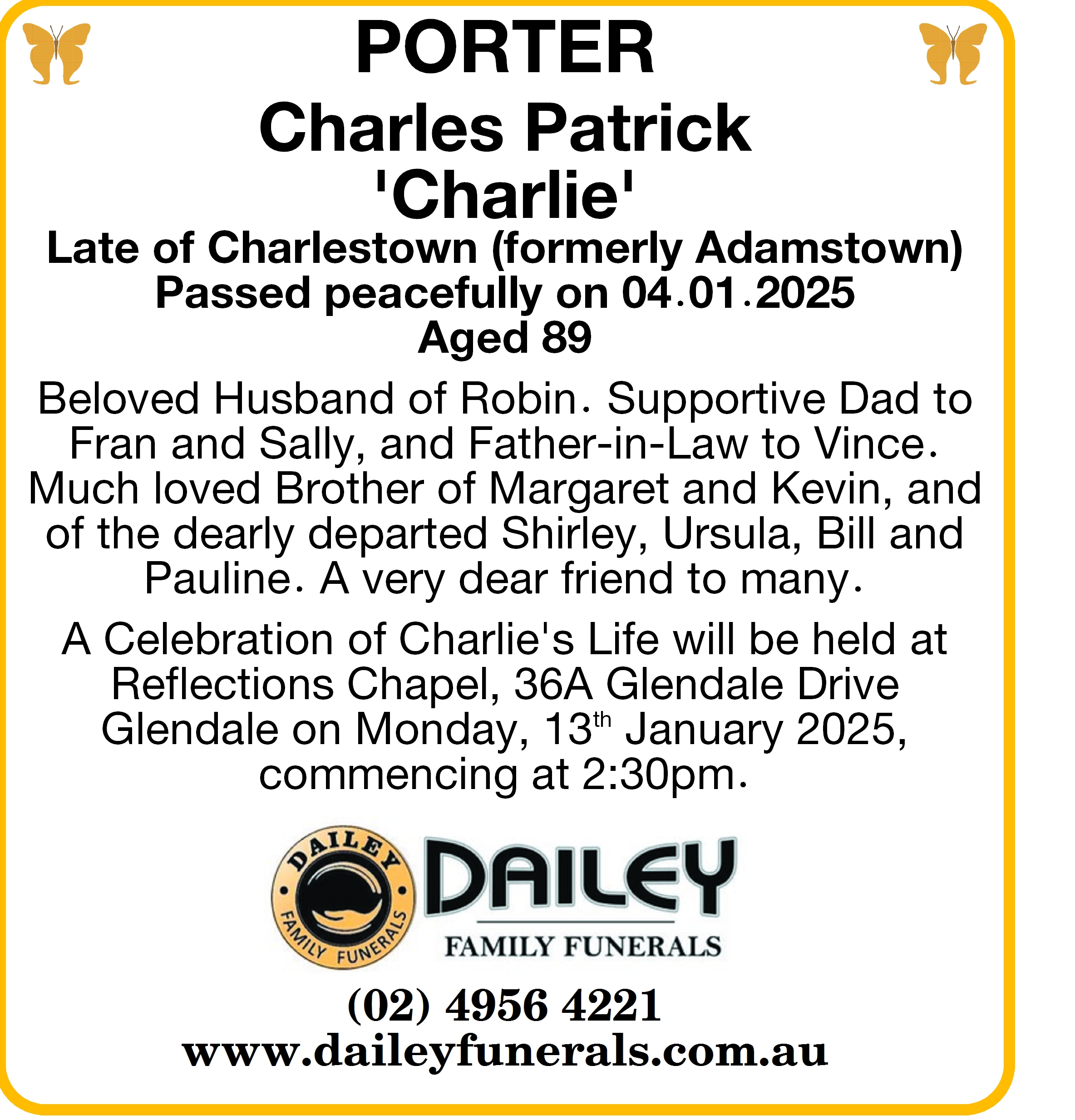 Charles  Patrick “Charlie” PORTER